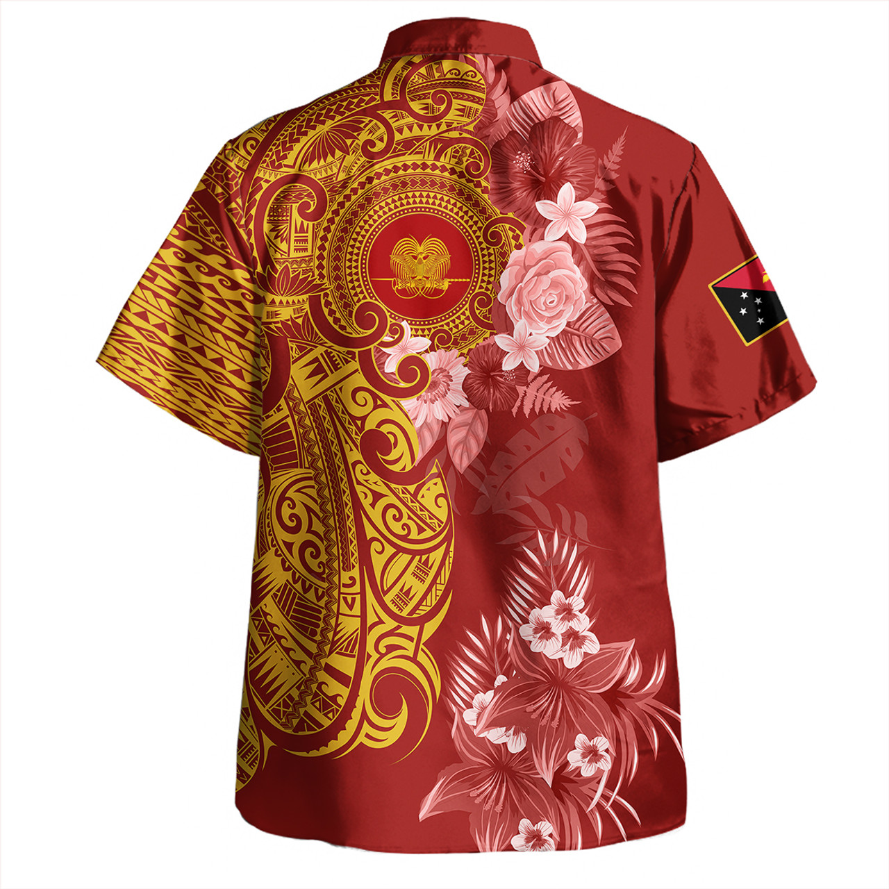 Papua New Guinea Combo Short Sleeve Dress And Shirt Polynesian Tropical Plumeria Tribal Red