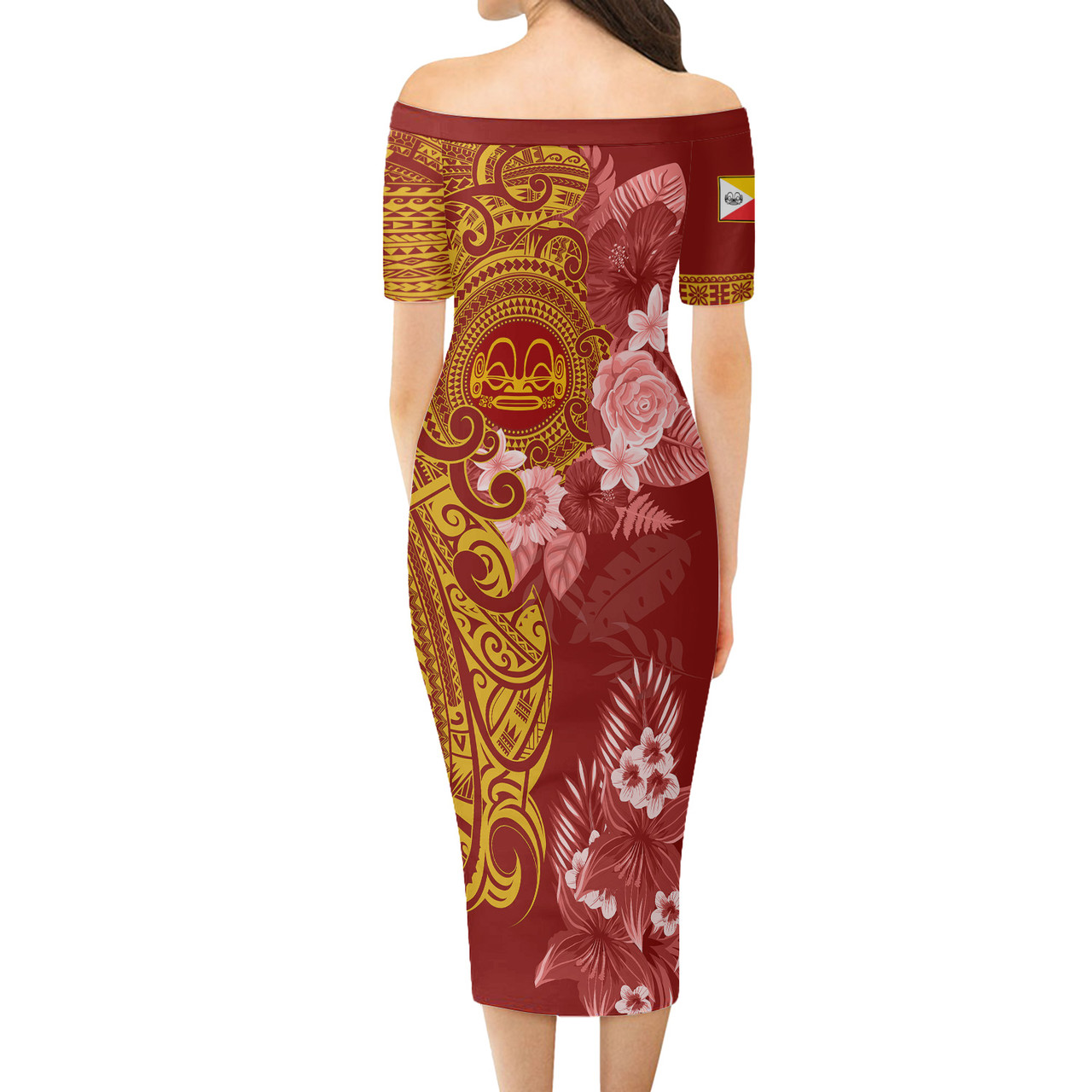 Marquesas Islands Combo Short Sleeve Dress And Shirt Polynesian Tropical Plumeria Tribal Red