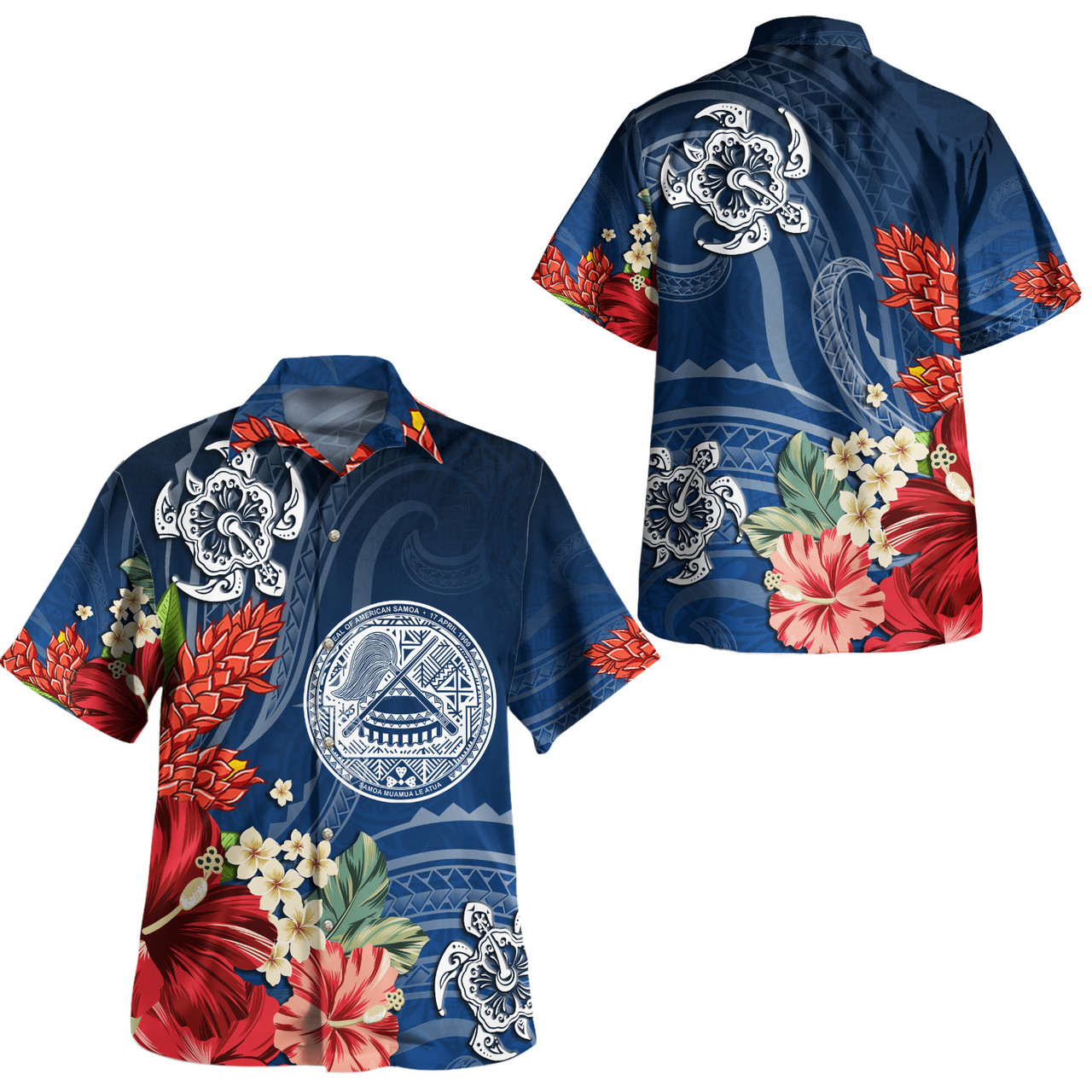 American Samoa Combo Short Sleeve Dress And Shirt  Flower And Turtle