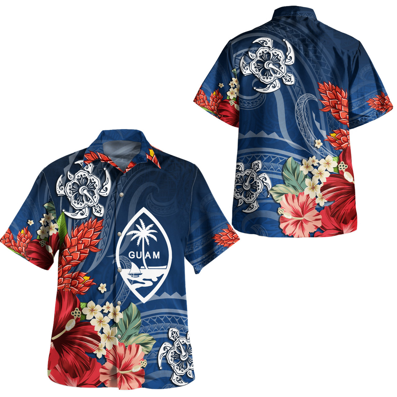 Guam Combo Short Sleeve Dress And Shirt  Flower And Turtle