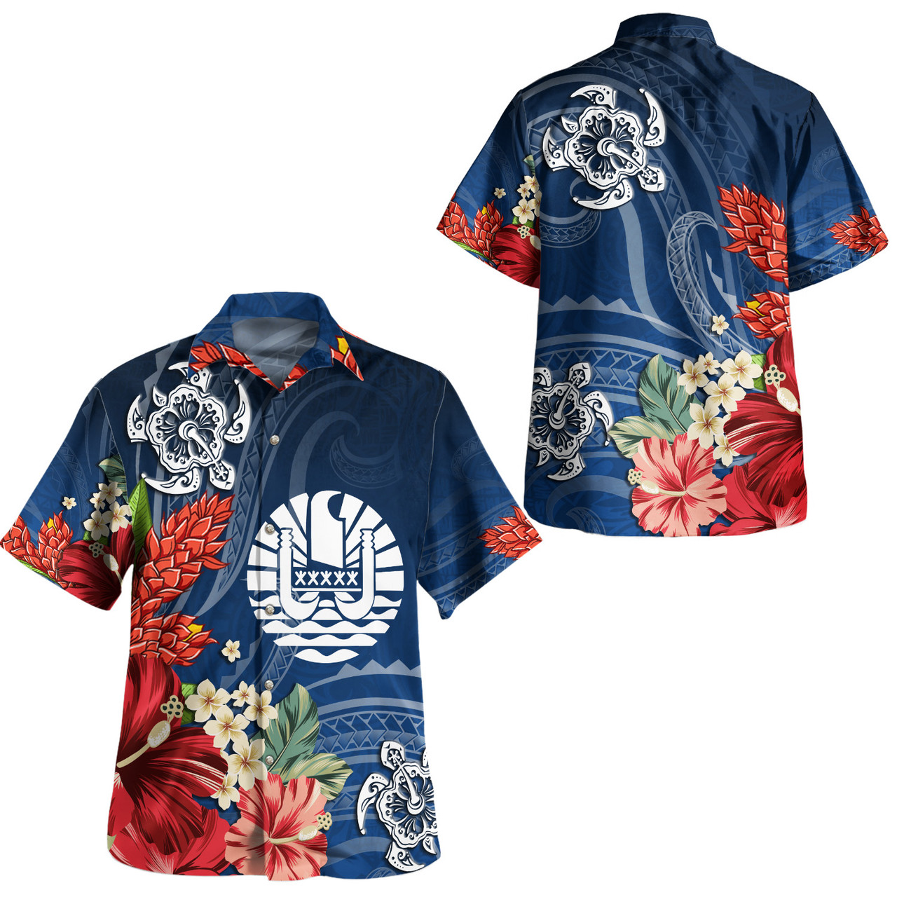 Tahiti Combo Short Sleeve Dress And Shirt  Flower And Turtle