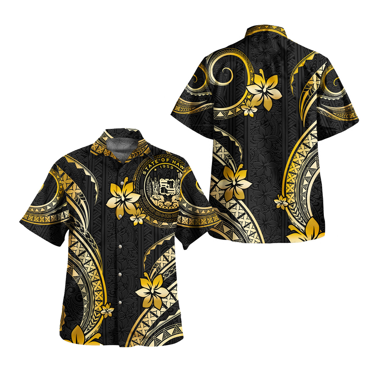 Hawaii Combo Puletasi And Shirt Golden Polynesian Pattern