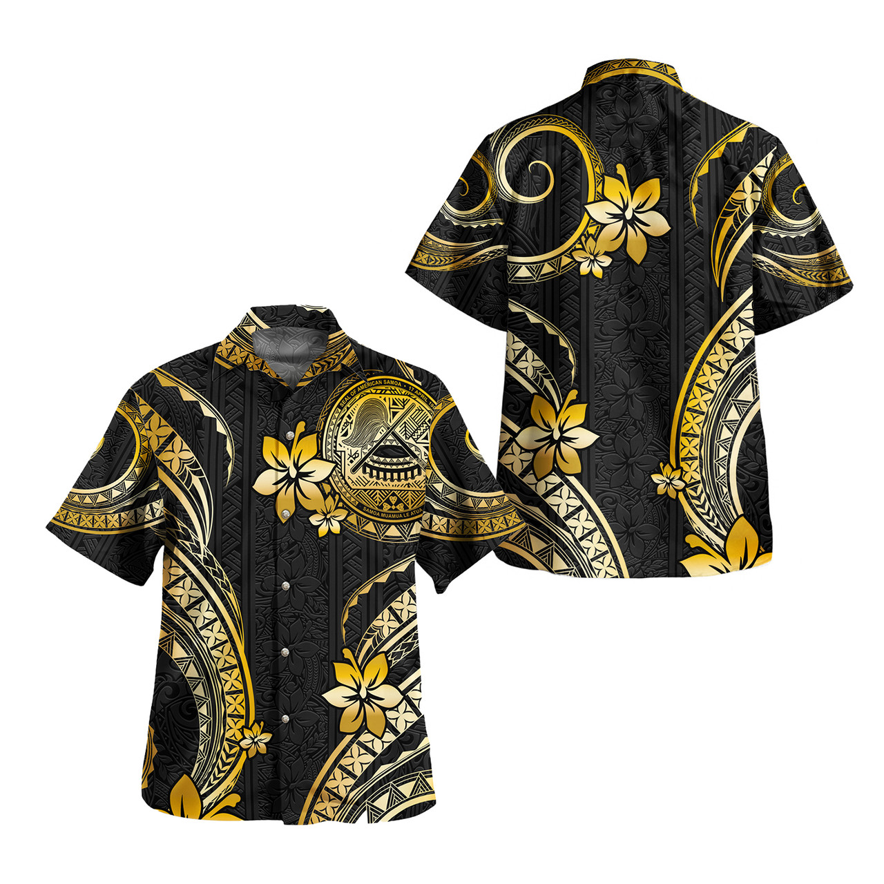 American Samoa Combo Puletasi And Shirt Golden Polynesian Pattern