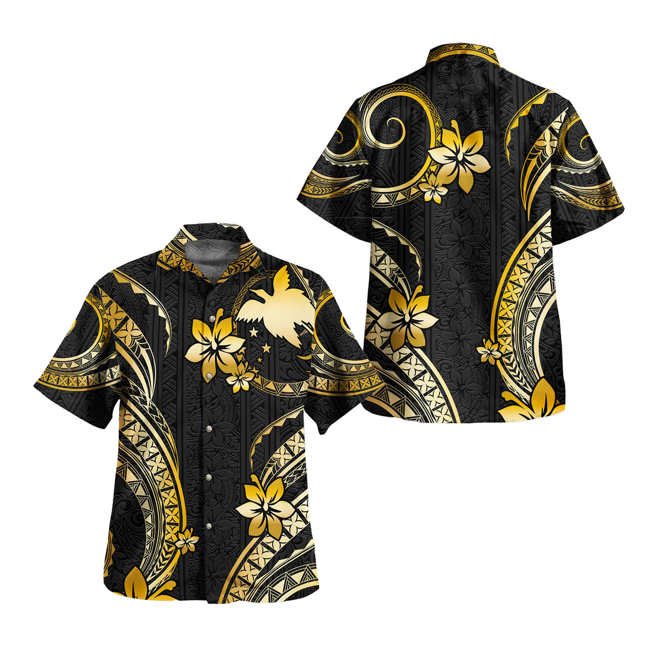 Papua New Guinea Combo Short Sleeve Dress And Shirt Golden Polynesian Pattern