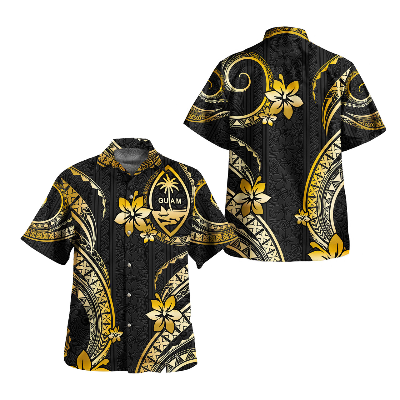 Guam Combo Short Sleeve Dress And Shirt Golden Polynesian Pattern