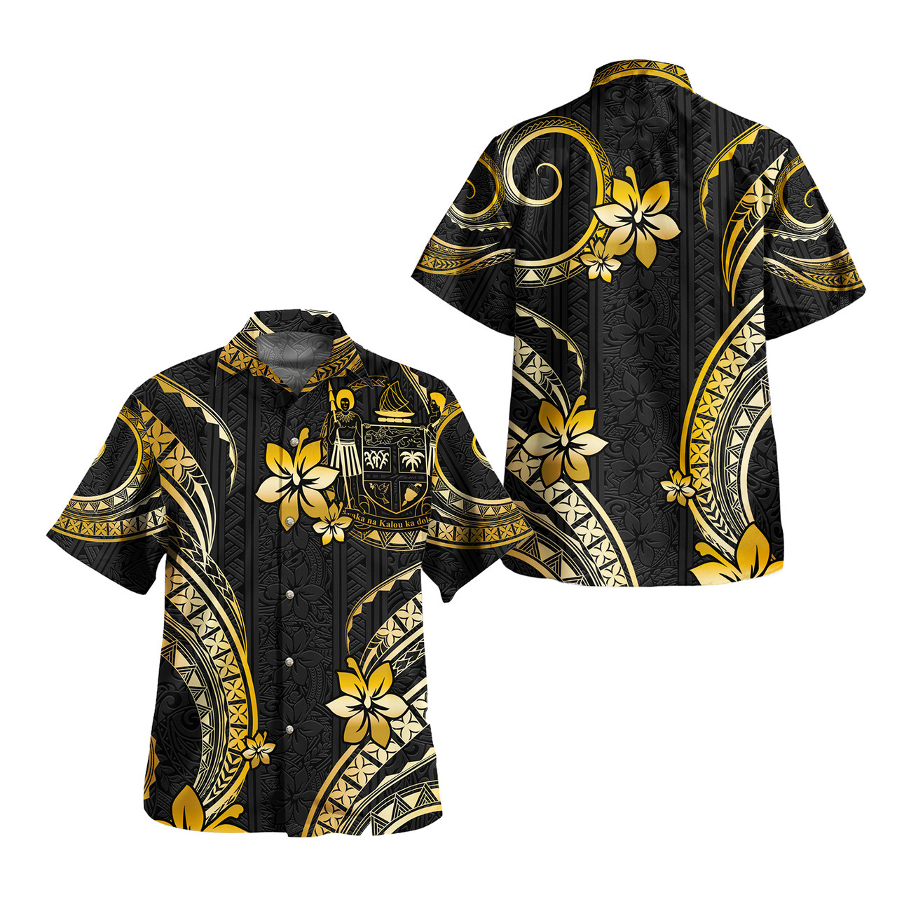 Fiji Combo Short Sleeve Dress And Shirt Golden Polynesian Pattern