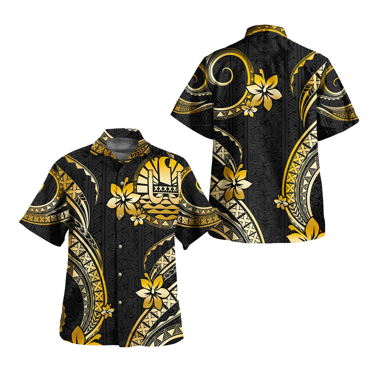 Tahiti Combo Short Sleeve Dress And Shirt Golden Polynesian Pattern