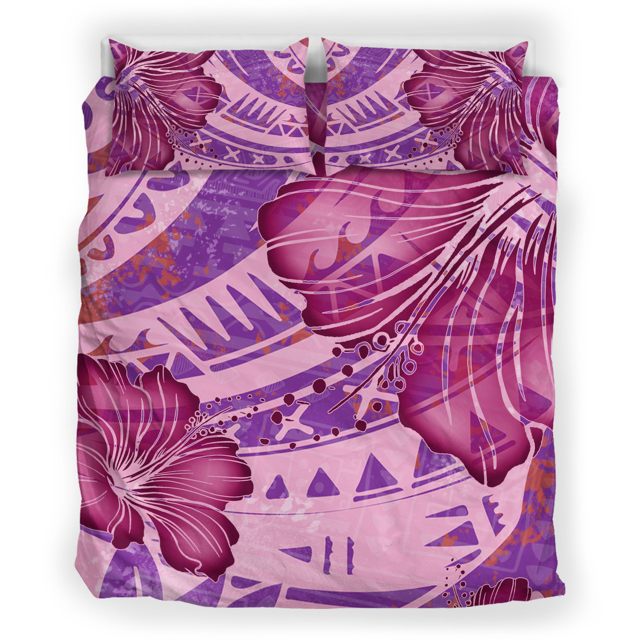 Hawaii Bedding Set Polynesian Motif Purple Hibiscus