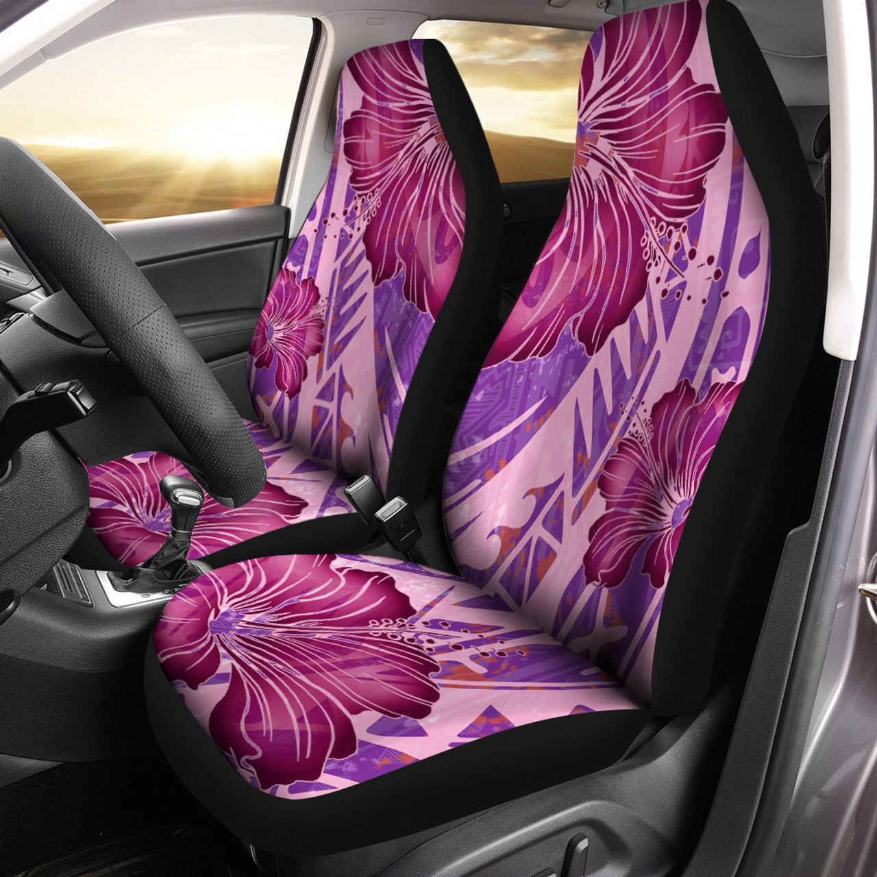 Hawaii Car Seat Covers Polynesian Motif Purple Hibiscus