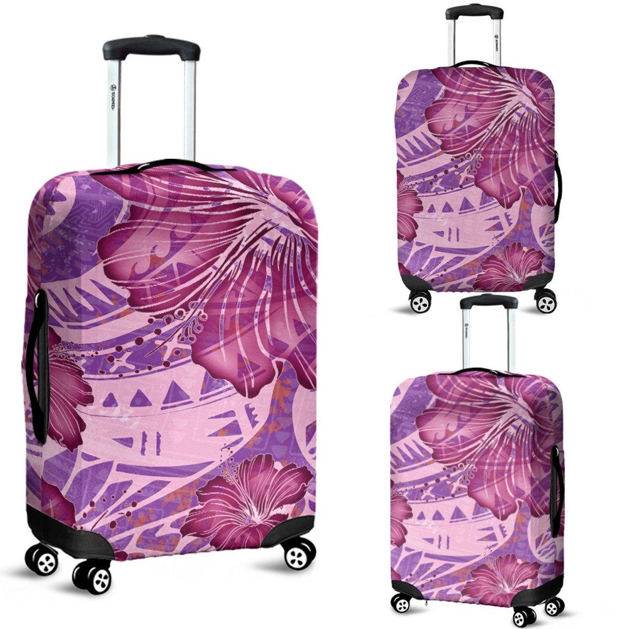 Hawaii Luggage Cover Polynesian Motif Purple Hibiscus