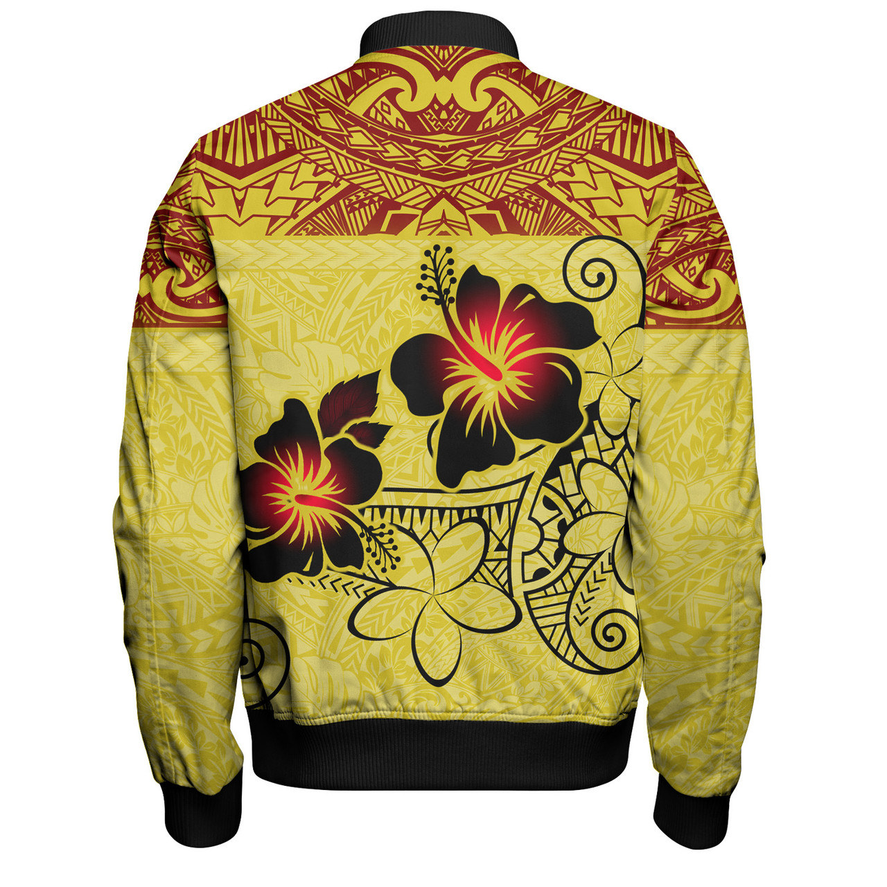 Hawaii Bomber Jacket Polynesian Tribal Patterns Hibiscus Flowers Yellow Color