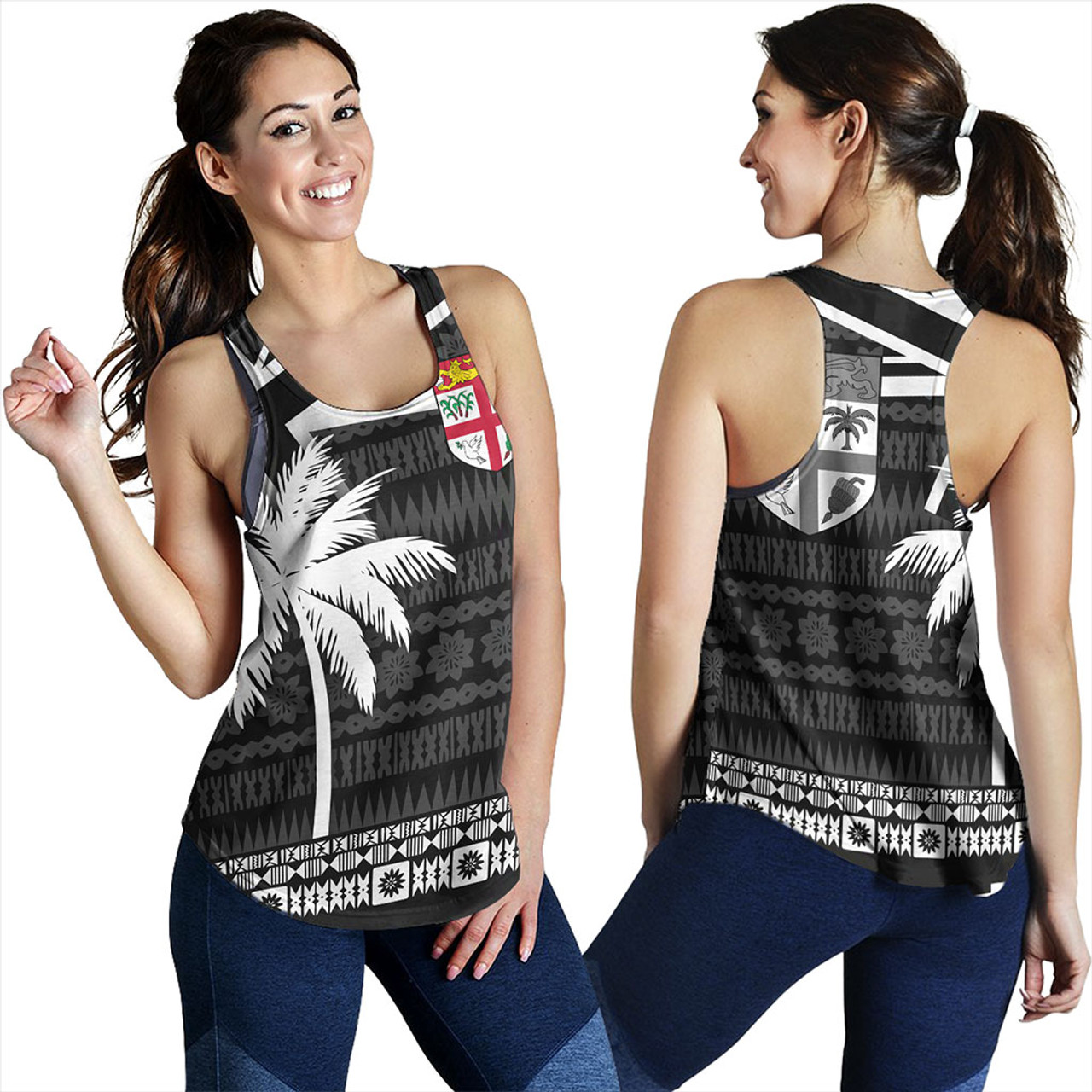 Fiji Women Tank Flag With Coconut Black Style