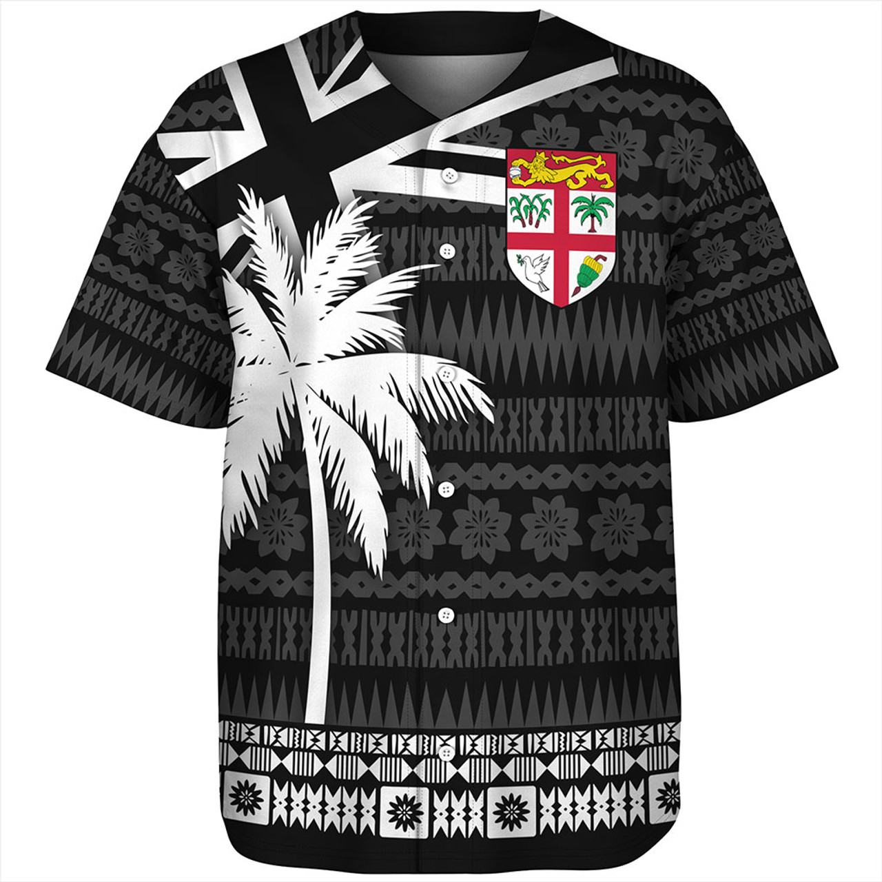 Fiji Baseball Shirt Flag With Coconut Black Style