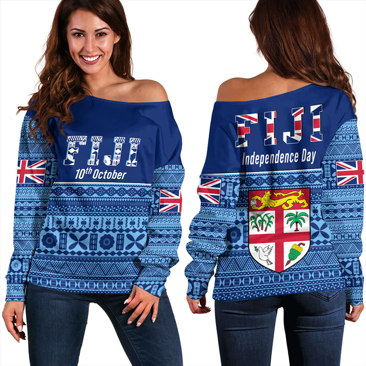 Fiji Off Shoulder Sweatshirt Happy Independence Day