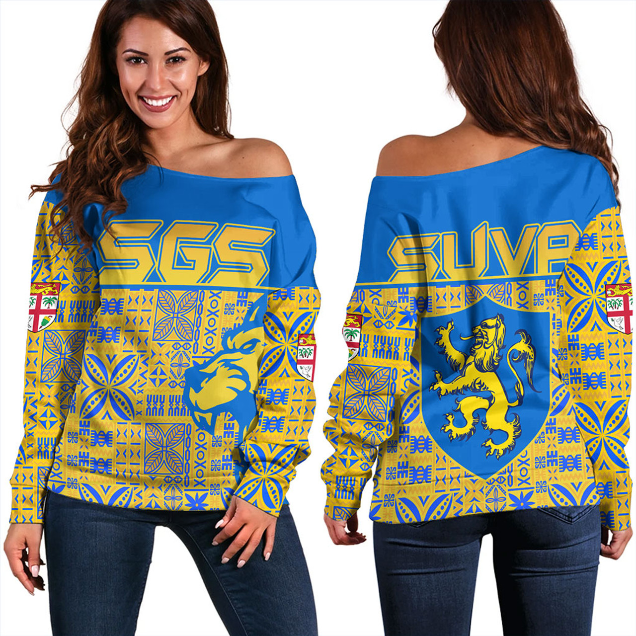 Fiji Off Shoulder Sweatshirt Suva Lion Simple Style