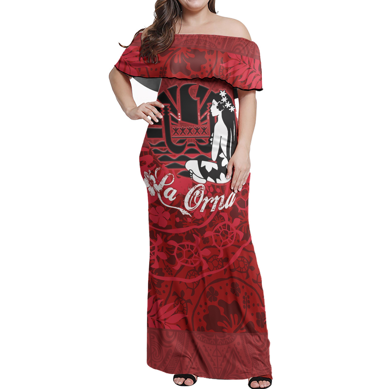 Tahiti Combo Off Shoulder Long Dress And Shirt - Tahitian Girl La Orna Style