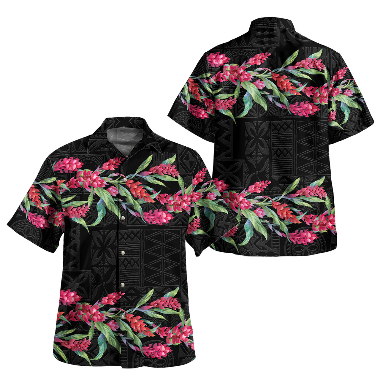 Combo Puletasi And Shirt Ginger Flowers With Polynesian Motif