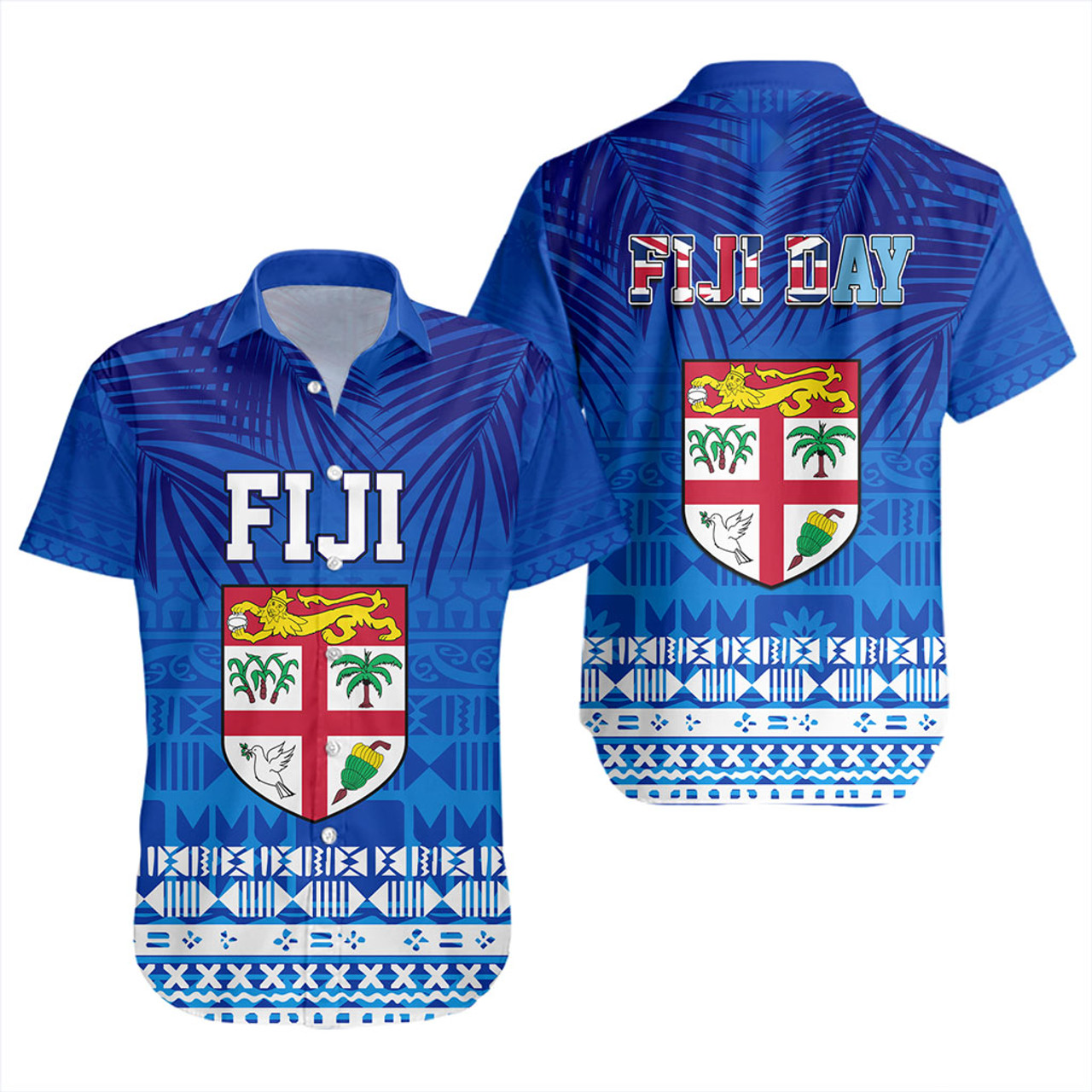 Fiji Short Sleeve Shirt Happy Fiji Day Celebration Tropical Leaf