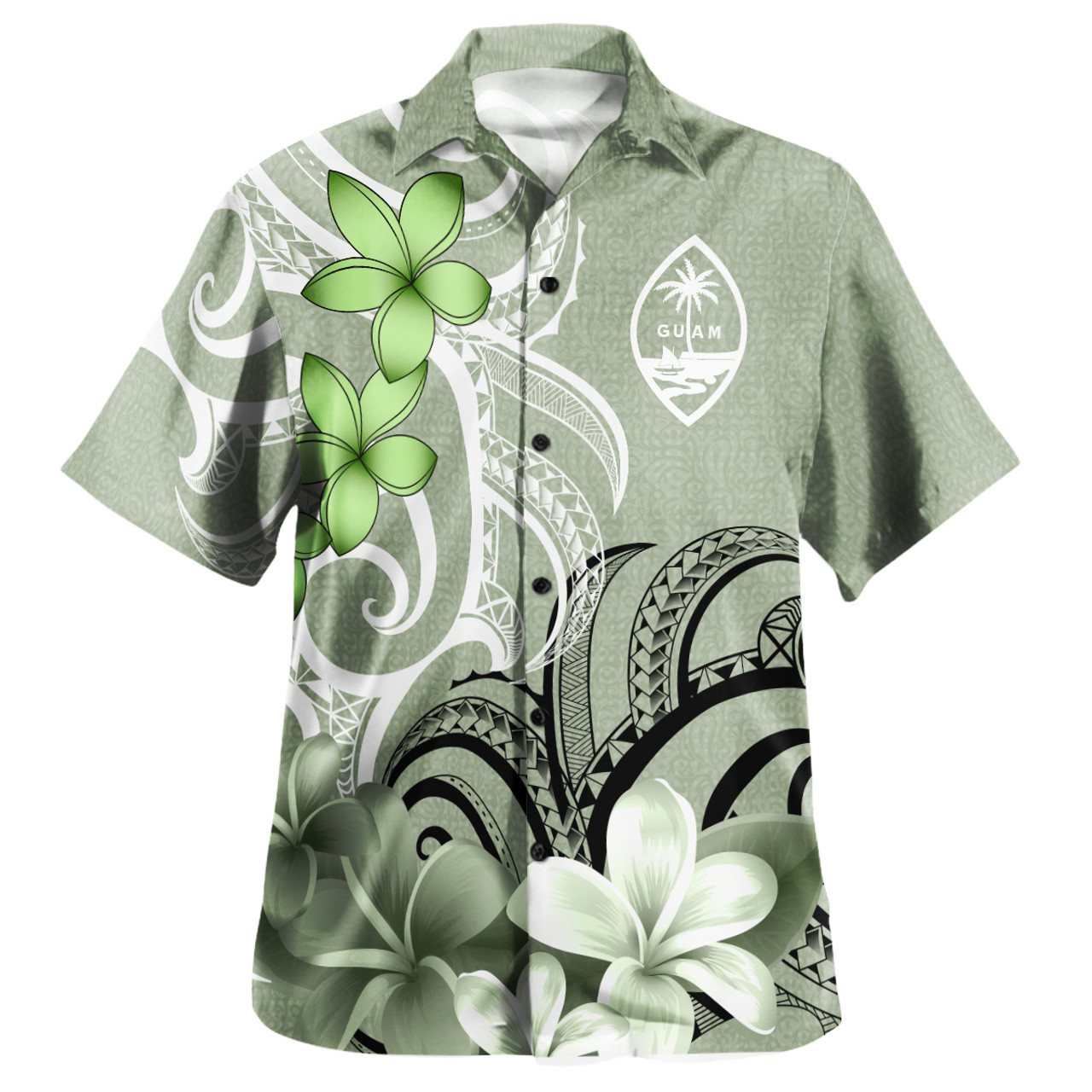 Guam Custom Personalised Hawaiian Shirt Polynesian Floral Spirit Sage Green