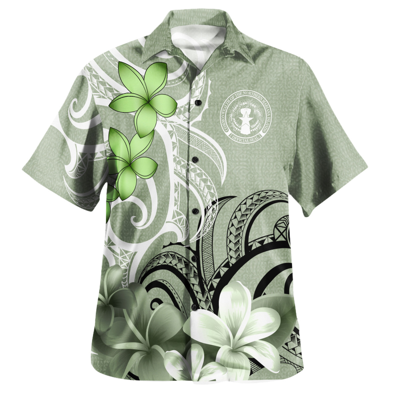 Northern Mariana Islands CNMI Custom Personalised Hawaiian Shirt Polynesian Floral Spirit Sage Green