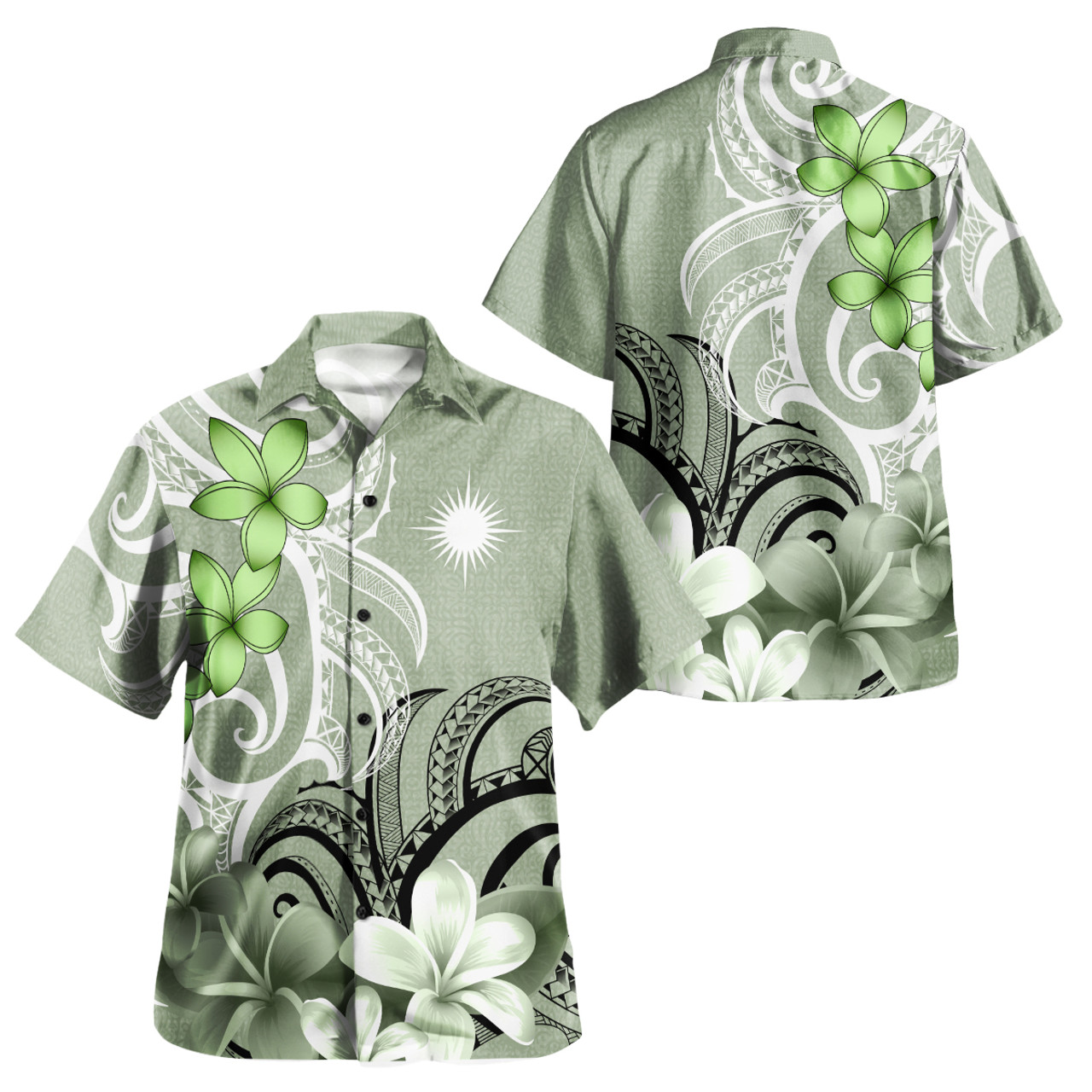 Marshall Islands Custom Personalised Hawaiian Shirt Polynesian Floral Spirit Sage Green