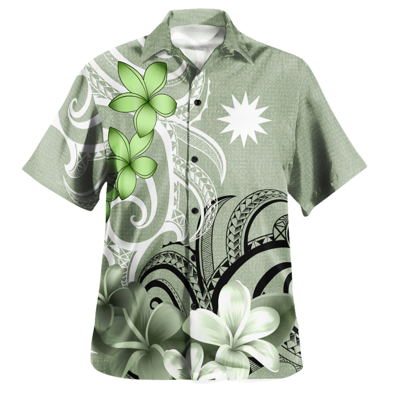 Nauru Custom Personalised Hawaiian Shirt Polynesian Floral Spirit Sage Green