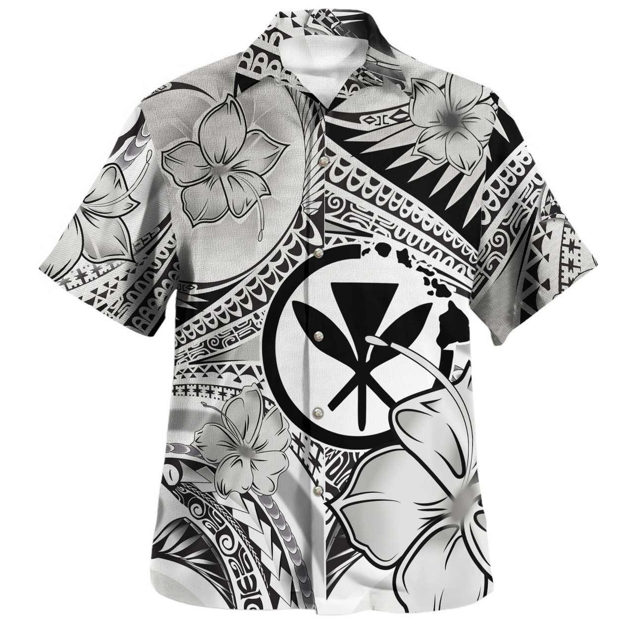 Hawaii Kanaka Maoli Combo Off Shoulder Long Dress And Shirt Polynesian Tribal Waves Patterns Hibiscus Flowers