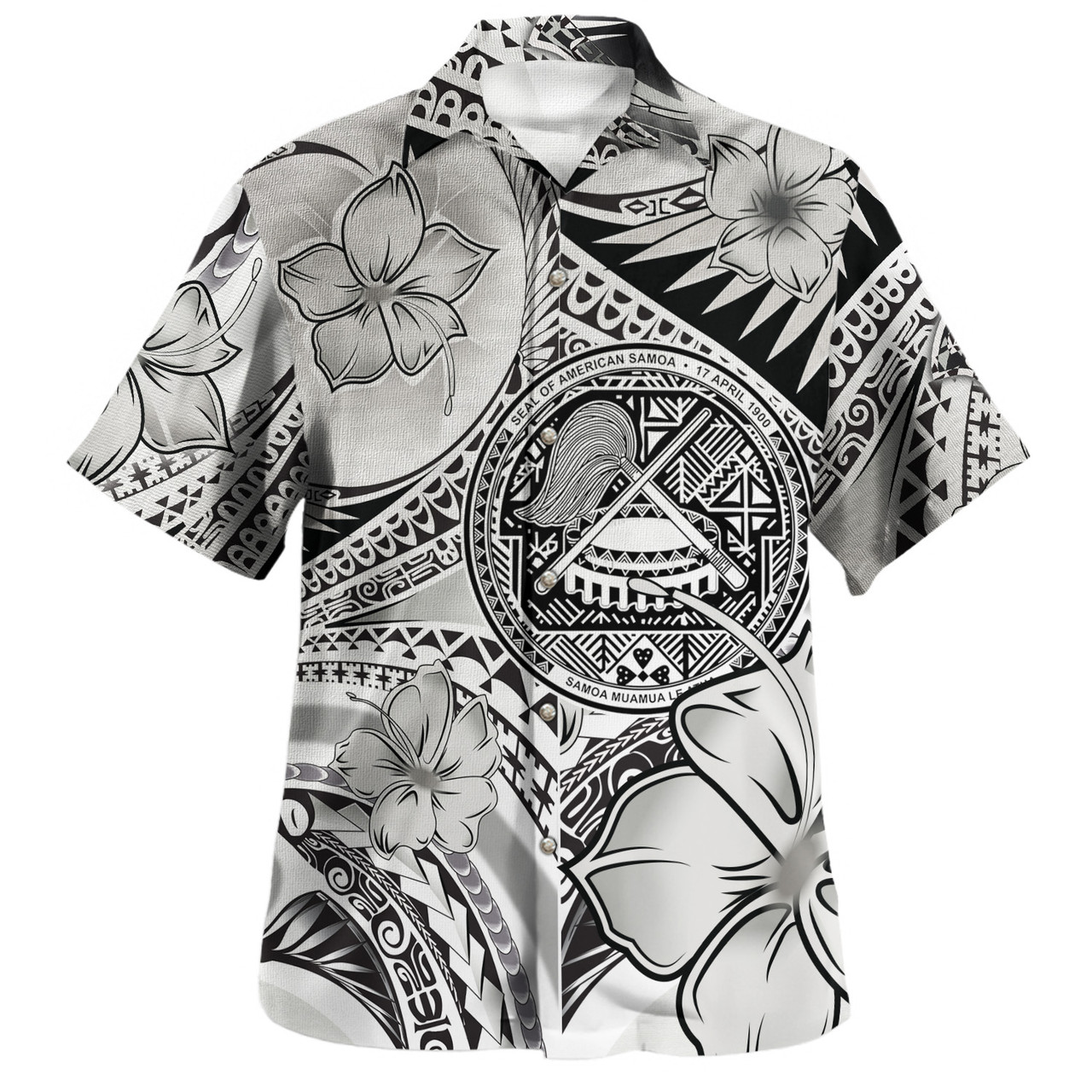 American Samoa Combo Off Shoulder Long Dress And Shirt Polynesian Tribal Waves Patterns Hibiscus Flowers