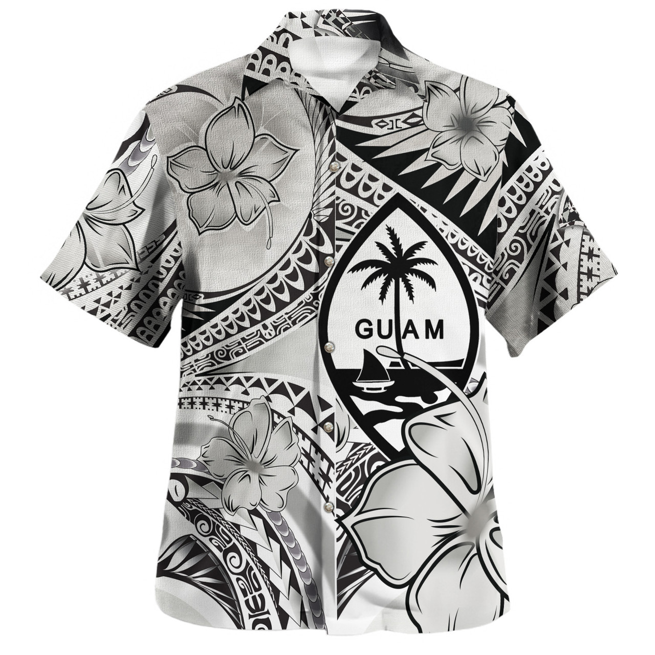 Guam Combo Off Shoulder Long Dress And Shirt Polynesian Tribal Waves Patterns Hibiscus Flowers