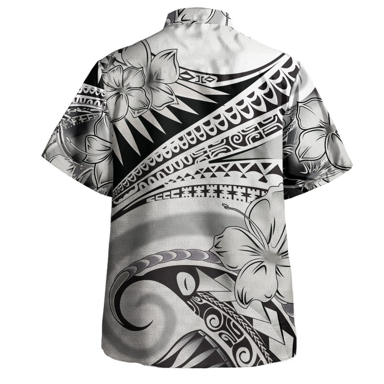 Fiji Combo Off Shoulder Long Dress And Shirt Polynesian Tribal Waves Patterns Hibiscus Flowers