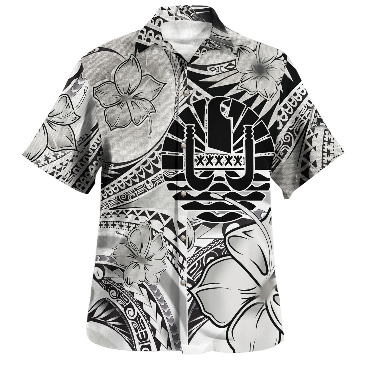 Tahiti Combo Off Shoulder Long Dress And Shirt Polynesian Tribal Waves Patterns Hibiscus Flowers