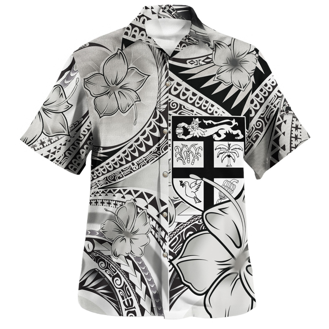 Fiji Combo Puletasi And Shirt Polynesian Tribal Waves Patterns Hibiscus Flowers