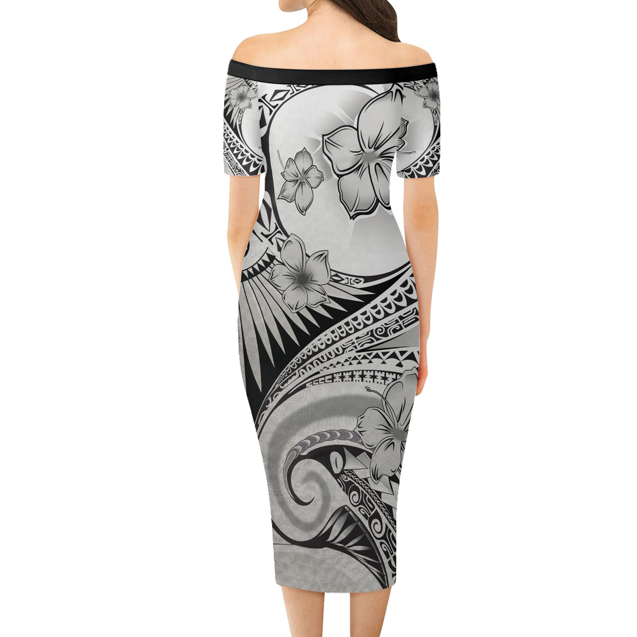 American Samoa Combo Short Sleeve Dress And Shirt Polynesian Tribal Waves Patterns Hibiscus Flowers