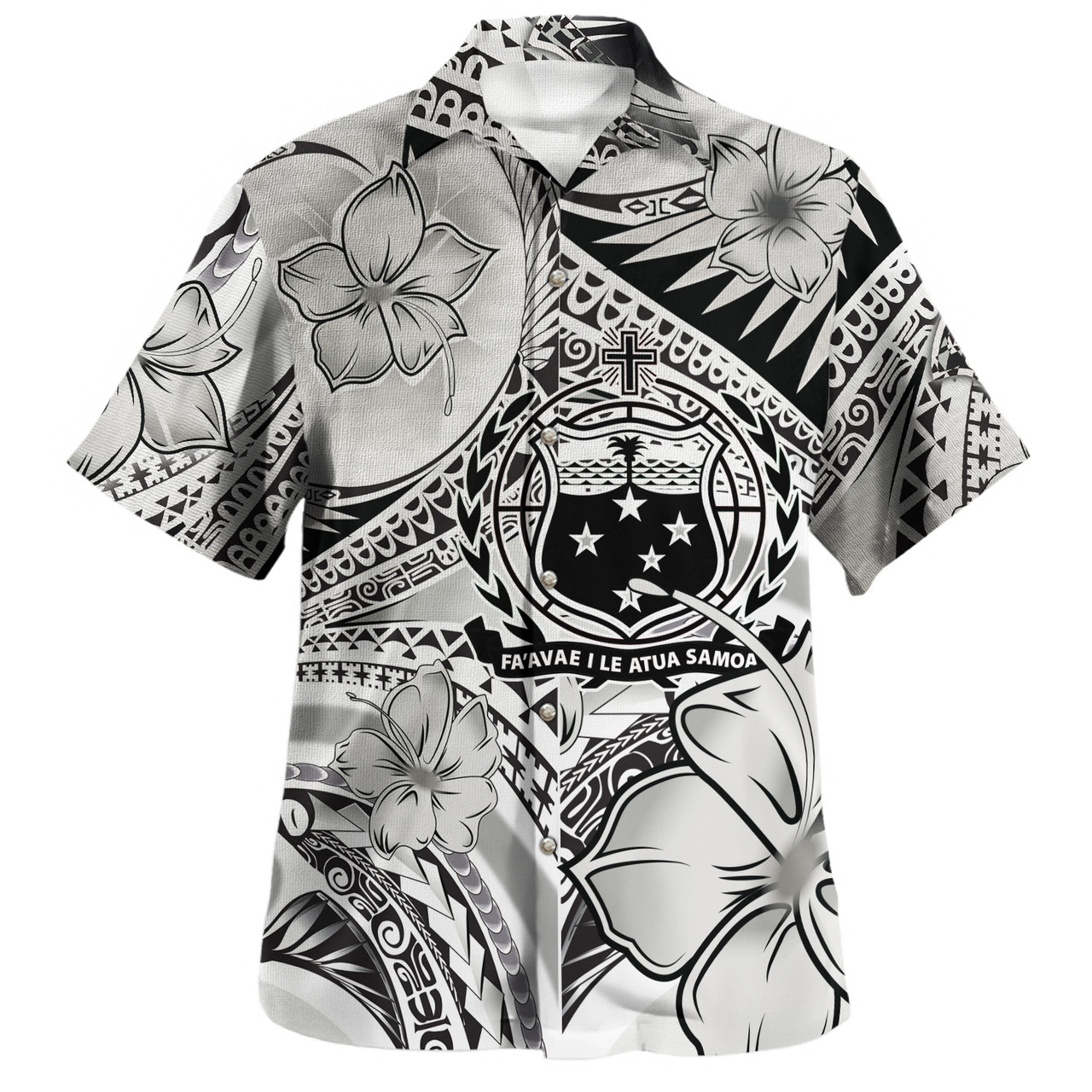 Samoa Combo Short Sleeve Dress And Shirt Polynesian Tribal Waves Patterns Hibiscus Flowers