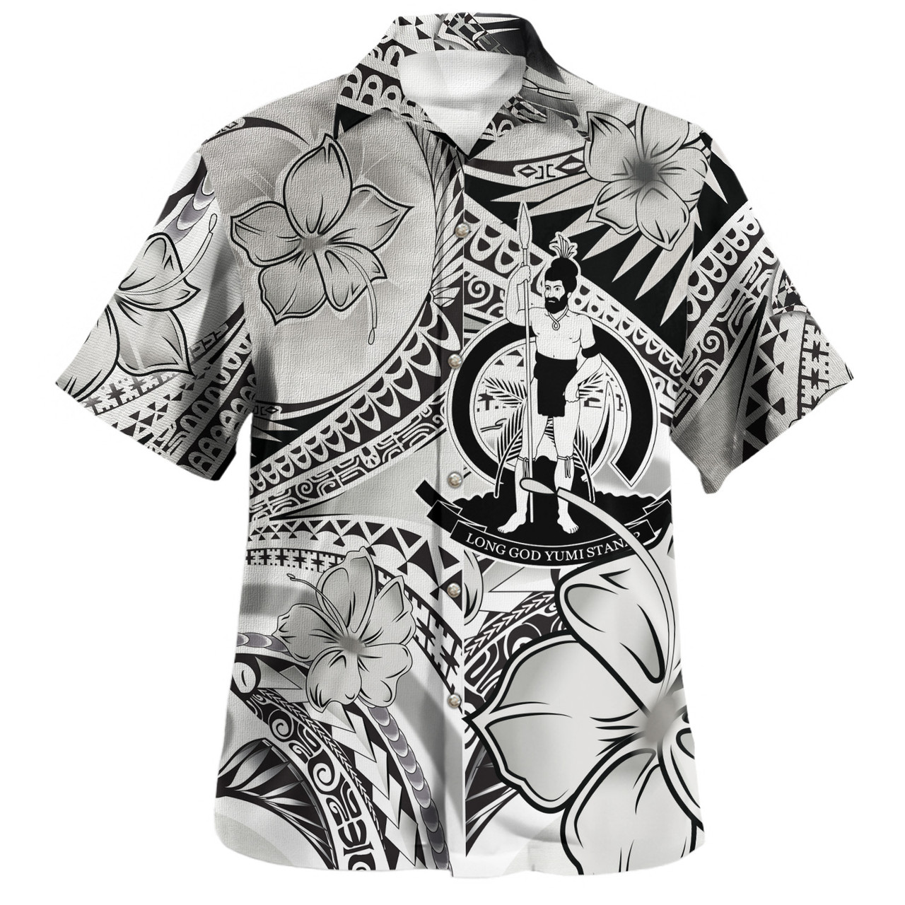 Vanuatu Combo Short Sleeve Dress And Shirt Polynesian Tribal Waves Patterns Hibiscus Flowers