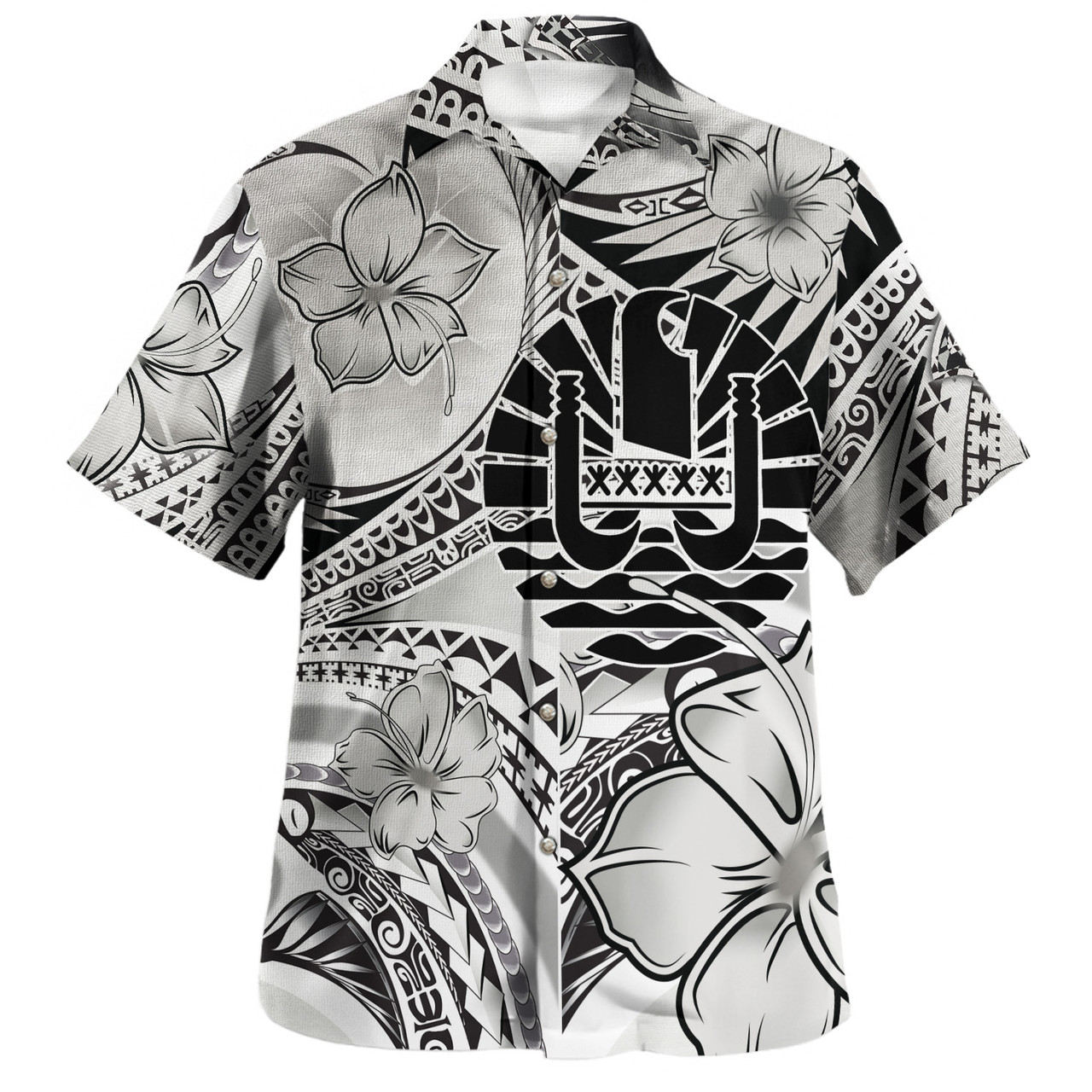 Tahiti Combo Short Sleeve Dress And Shirt Polynesian Tribal Waves Patterns Hibiscus Flowers