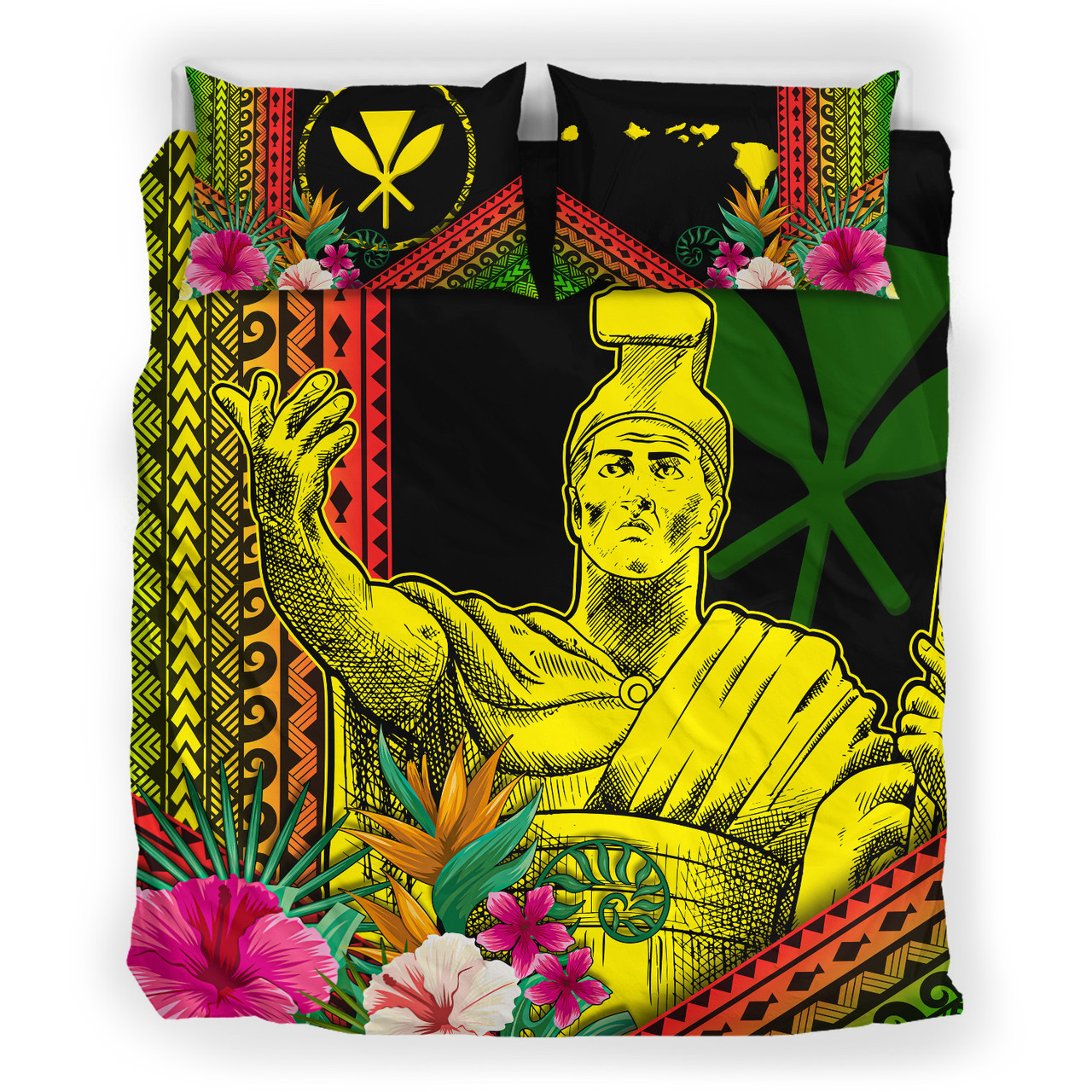 Hawaii Bedding Set King Kamekameha Kanaka Maoli Polynesian Pattern