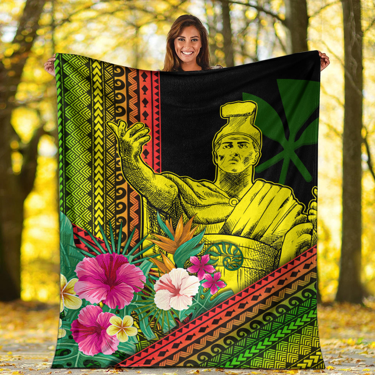 Hawaii Premium Blanket King Kamekameha Kanaka Maoli Polynesian Pattern