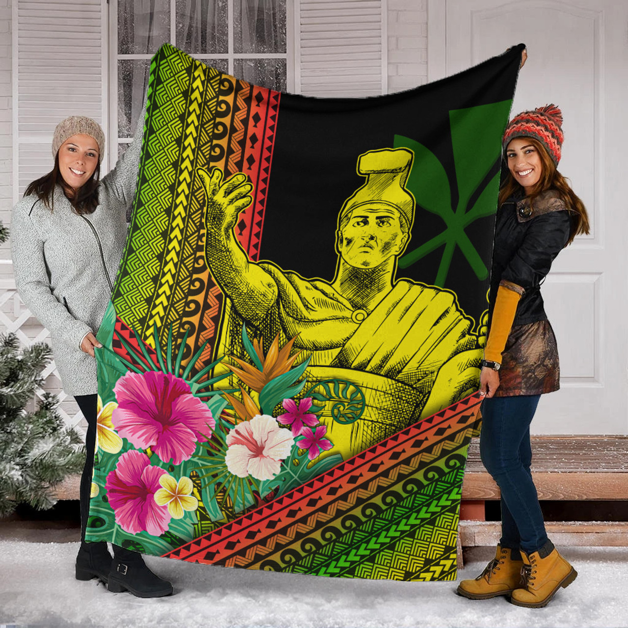 Hawaii Premium Blanket King Kamekameha Kanaka Maoli Polynesian Pattern