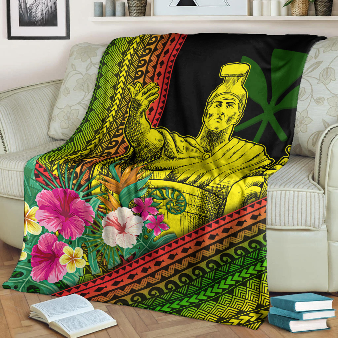 Hawaii Premium Blanket King Kamekameha Kanaka Maoli Polynesian Pattern