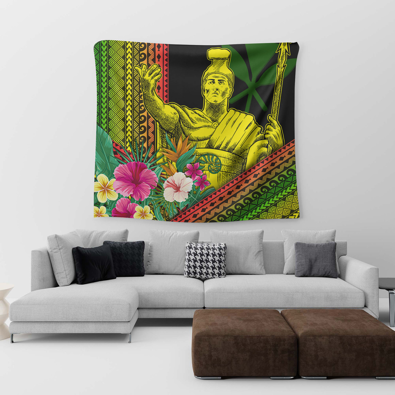 Hawaii Tapestry King Kamekameha Kanaka Maoli Polynesian Pattern