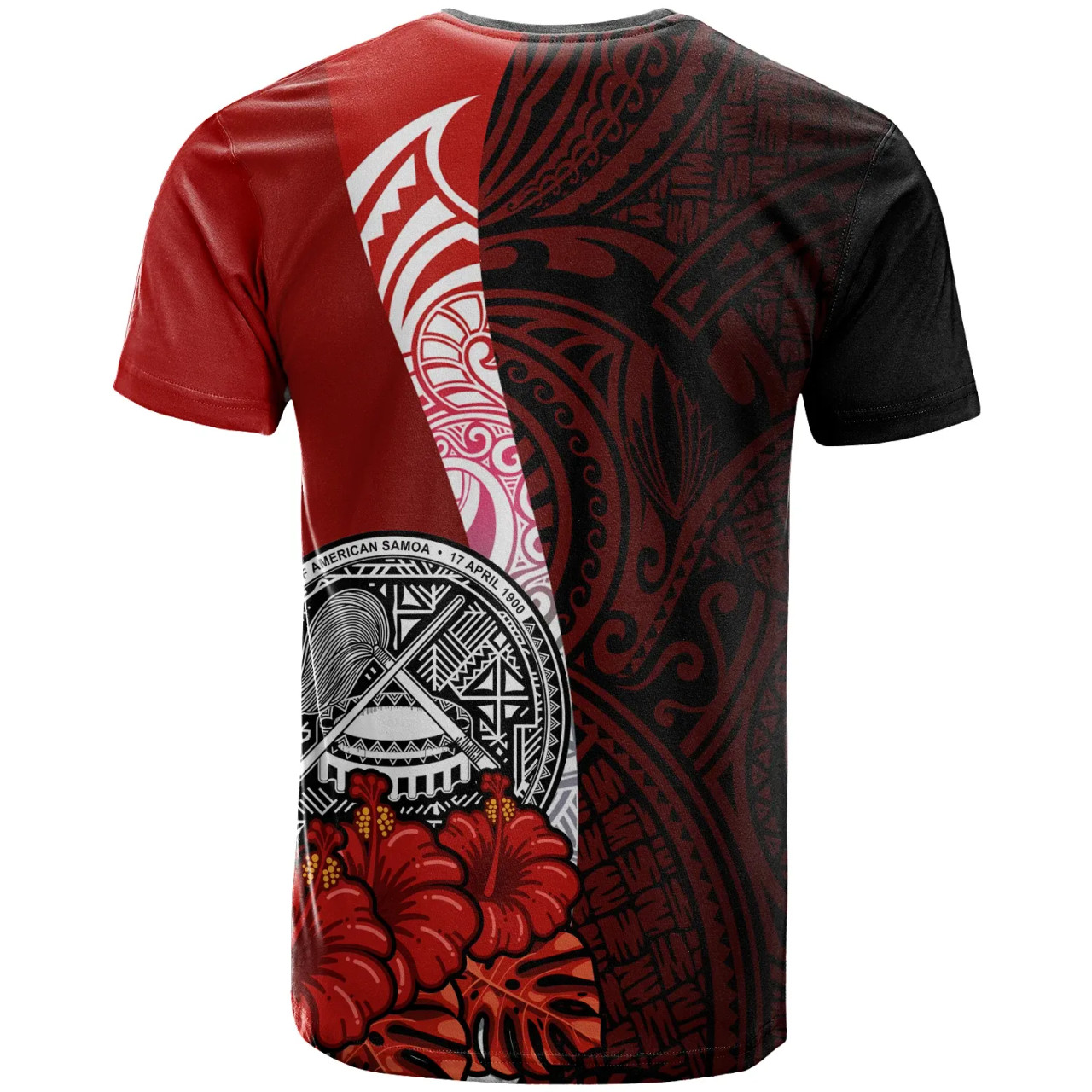 American Samoa Polynesian Custom Personalised T-shirt - Arm With Hibiscus 2