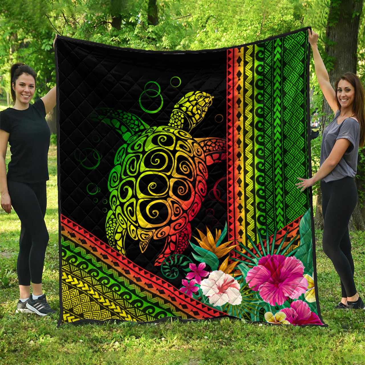 Hawaii Premium Quilt Turtle Polynesian Pattern Reggae Color