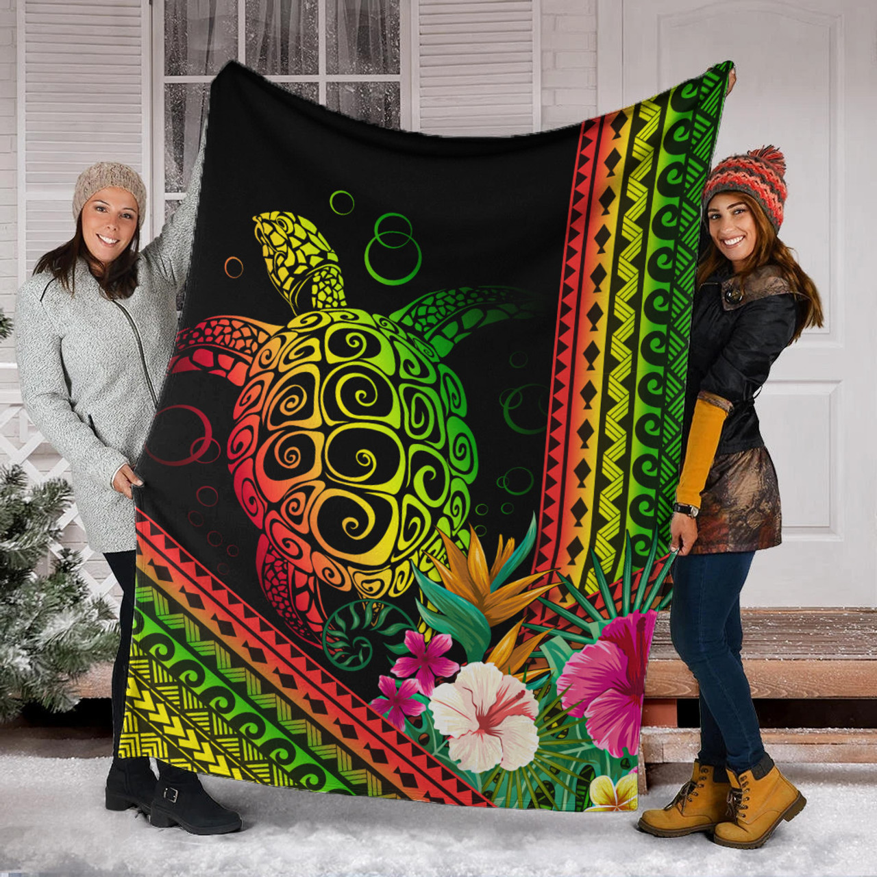 Hawaii Premium Blanket Turtle Polynesian Pattern Reggae Color