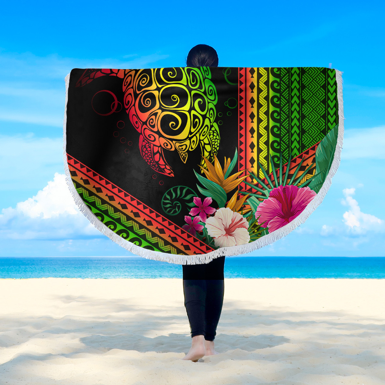 Hawaii Beach Blanket Turtle Polynesian Pattern Reggae Color