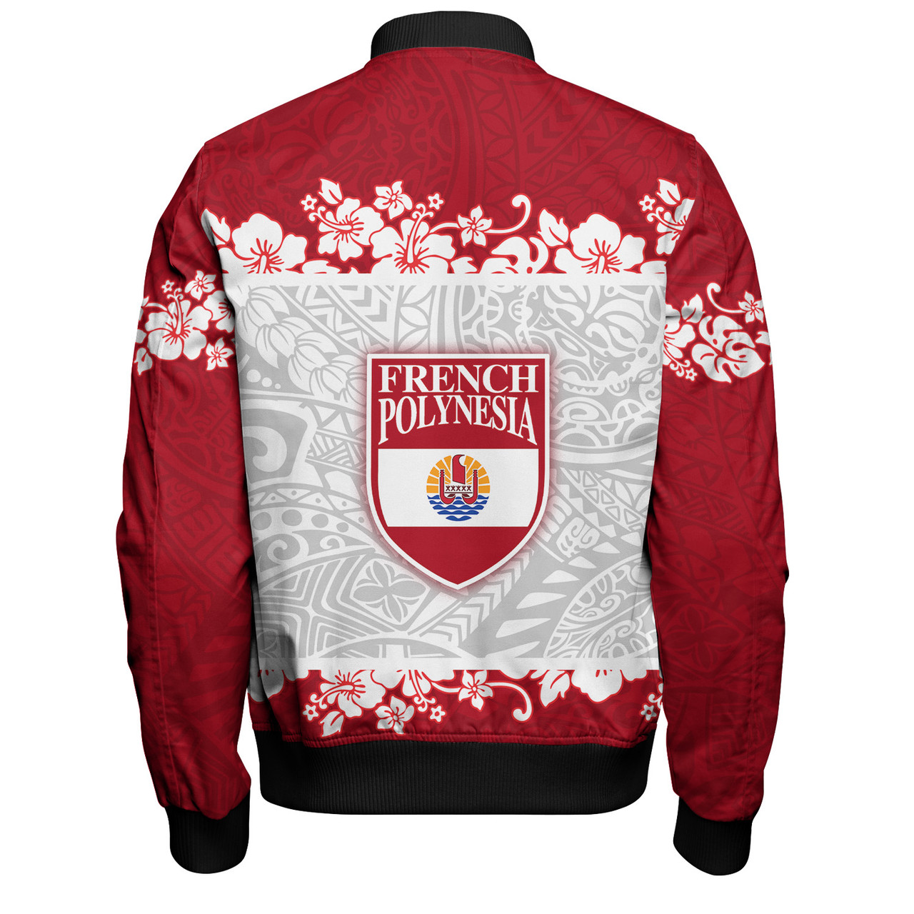 French Polynesia Bomber Jacket Seal With Plumeria Flowers Polynesia Patterns