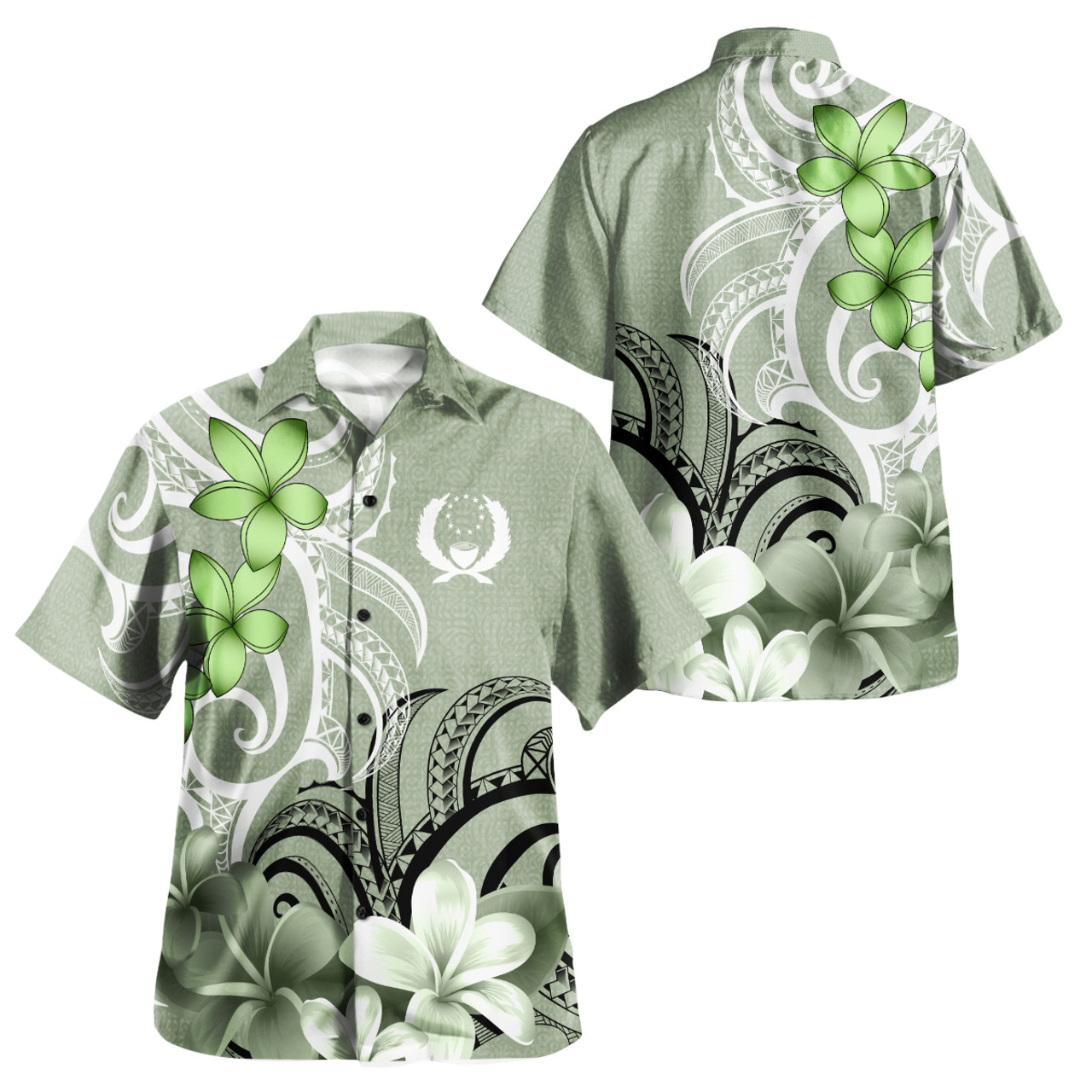 Pohnpei Polynesian Pattern Combo Dress And Shirt Floral Spirit Sage Green