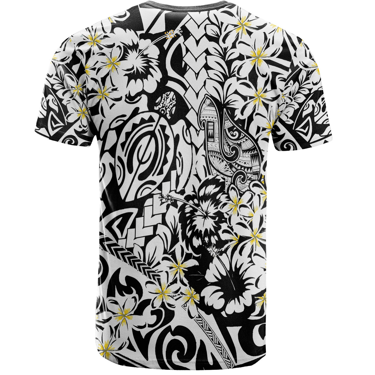 Polynesian T-Shirt Tropical Tribal Turtle With Fish Hook Pure Black
