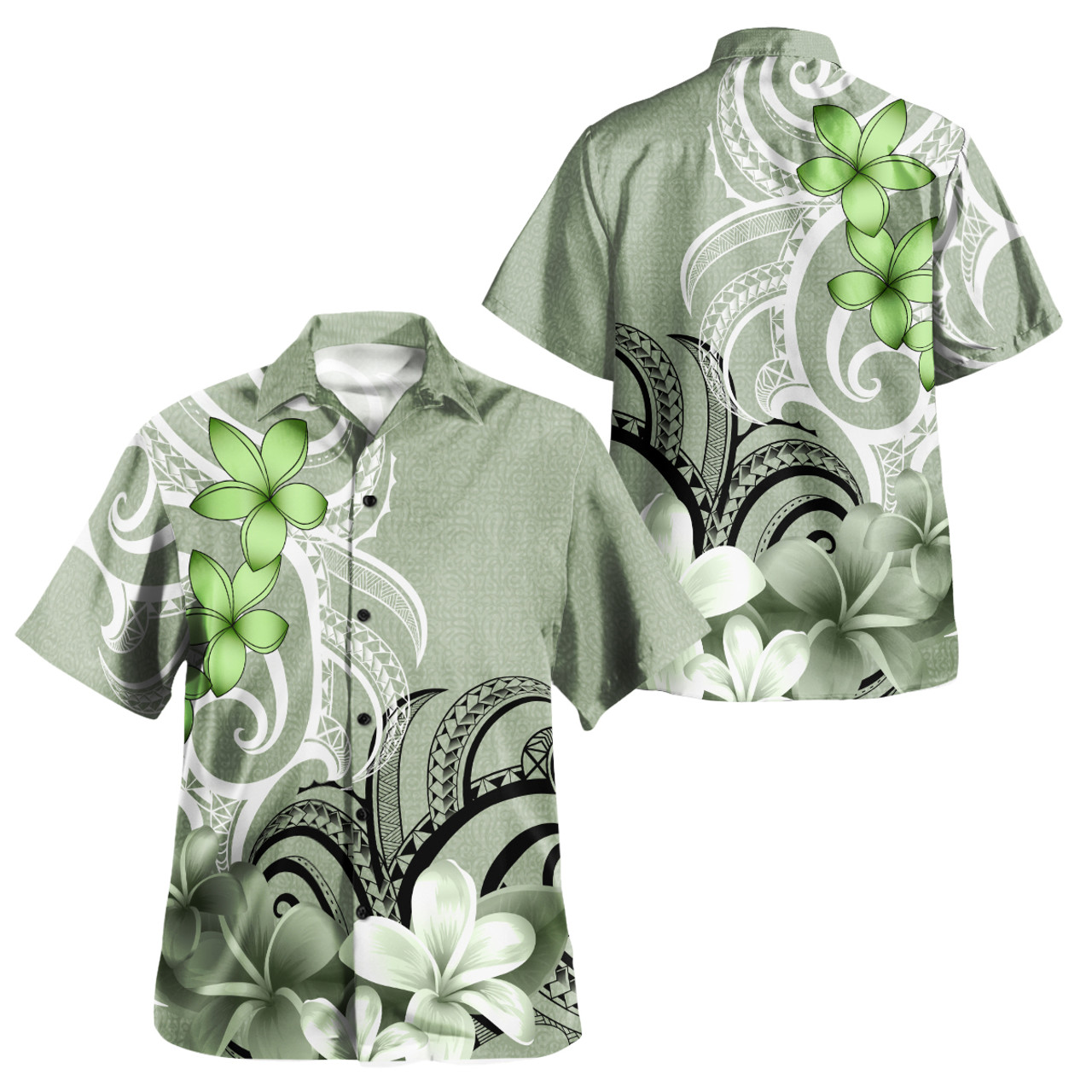 Polynesian Custom Personalised Hawaiian Shirt Polynesian Floral Spirit Sage Green