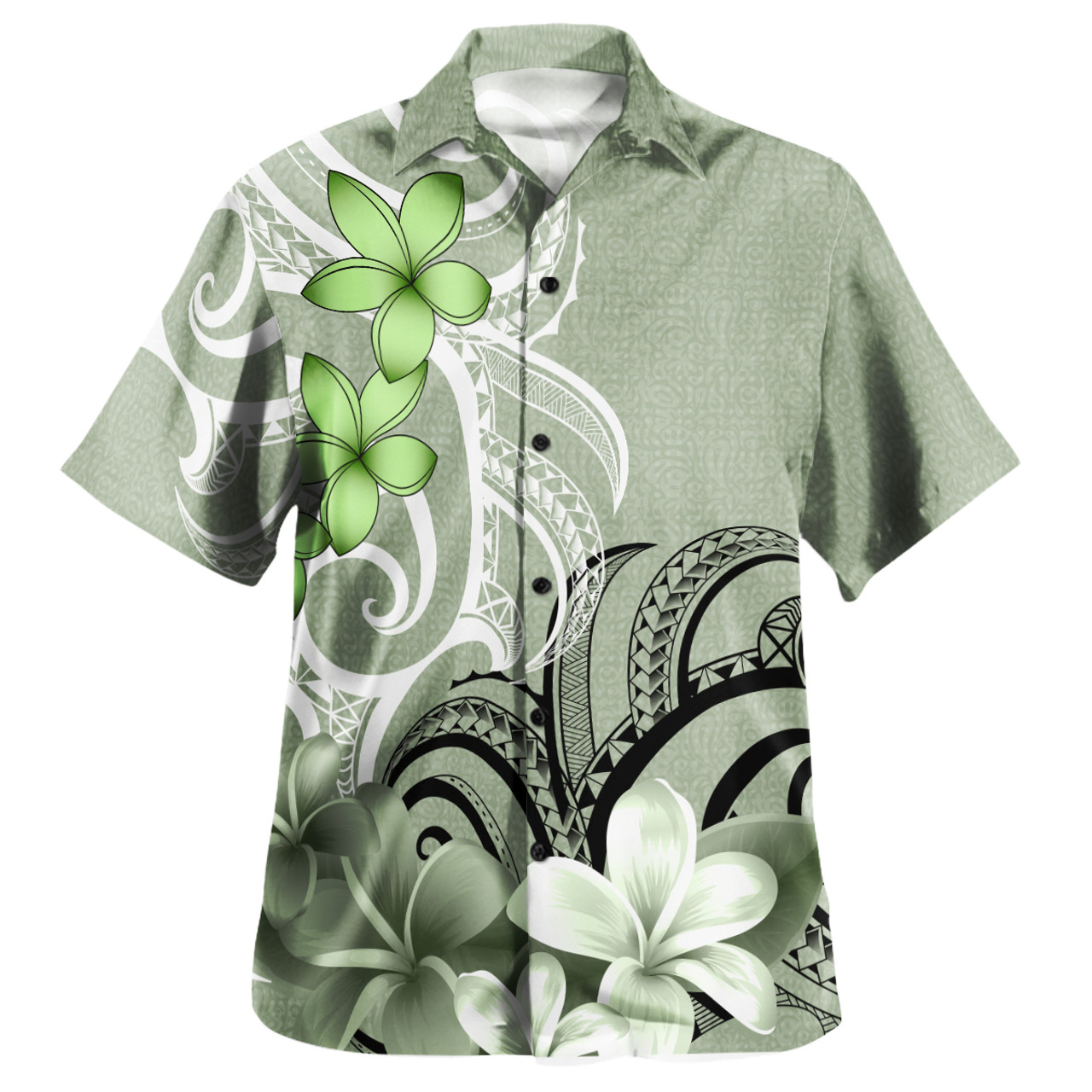 Polynesian Custom Personalised Hawaiian Shirt Polynesian Floral Spirit Sage Green